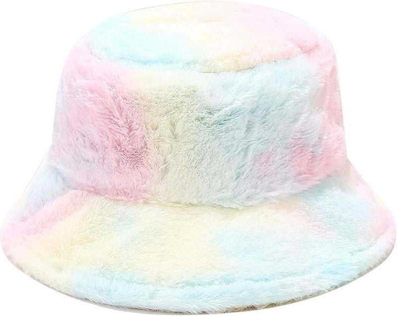 Winter Faux Fur Furry Bucket Hat Fluffy Fuzzy Warm Hat Plush Fisherman Hat for Women Men Teens Girls